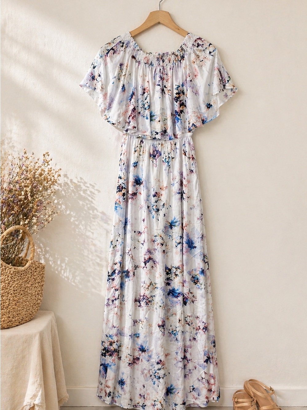 Show Me Your Mumu Hacienda Maxi Dress L Floral Off Shoulder Ruffle Bridesmaid - Picture 3 of 6